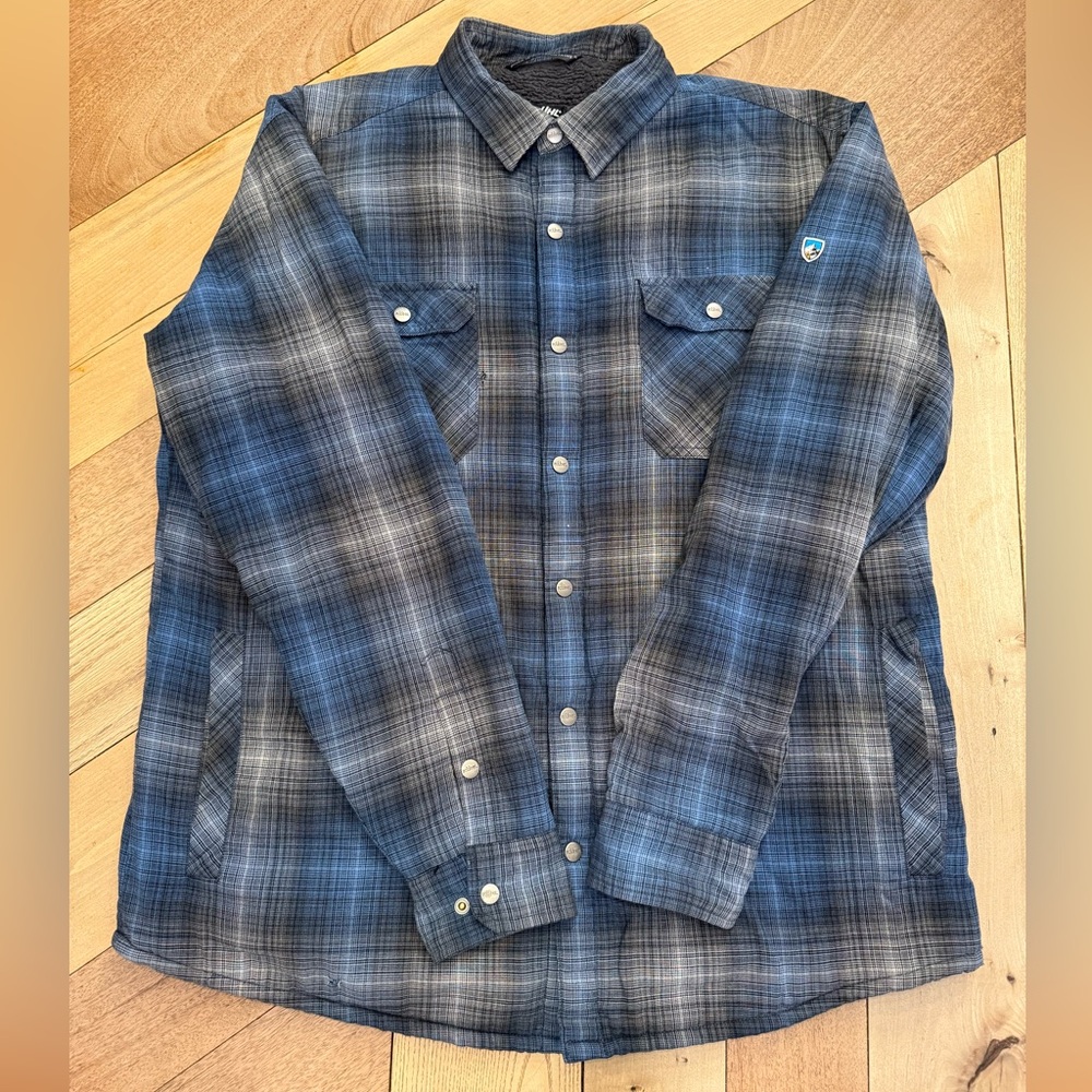 Kuhl Blue and Gray Plaid Shirt Jacket